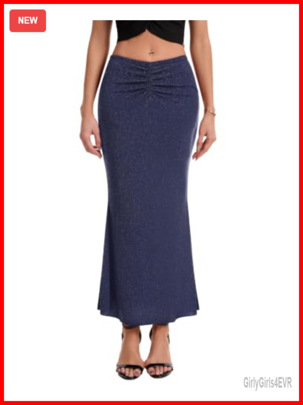 Women's Ruched Mermaid Maxi Skirt High Waist Bodycon Nylon Spandex